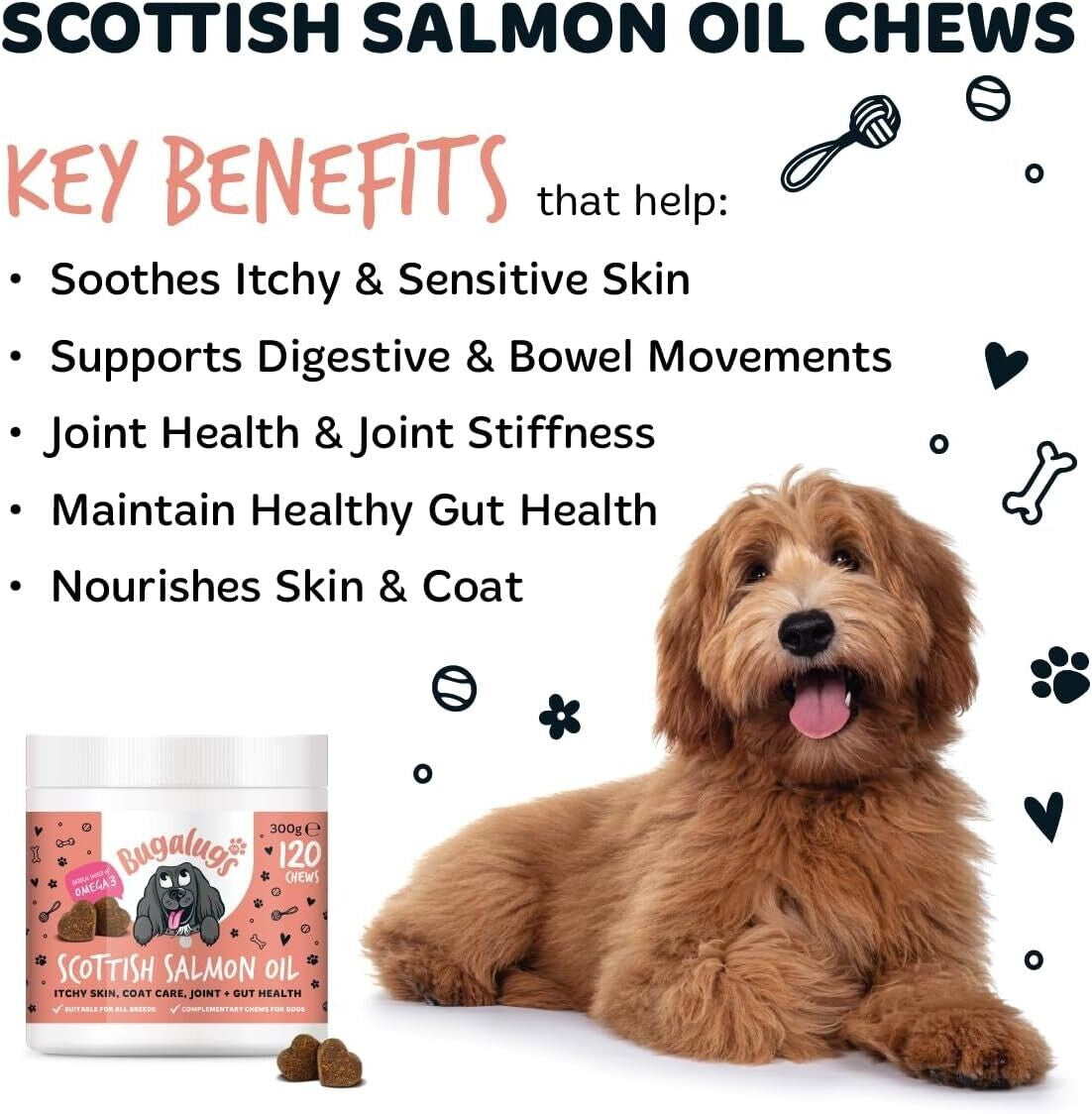 Bugalugs Dog Salmon Oil 100% Pure Dogs, Cats & Pets 500Ml, Healthy Skin & Coat