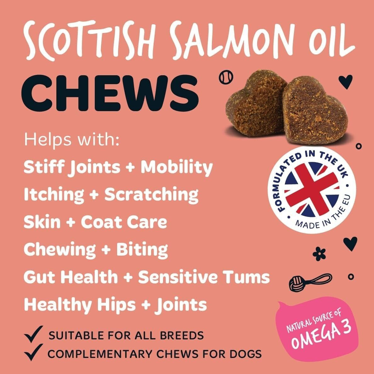 Bugalugs Dog Salmon Oil 100% Pure Dogs, Cats & Pets 500Ml, Healthy Skin & Coat